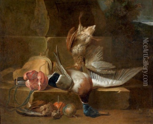Composition Aux Becasses, Au Colvert Et A La Grenade Oil Painting - Jean-Baptiste Oudry