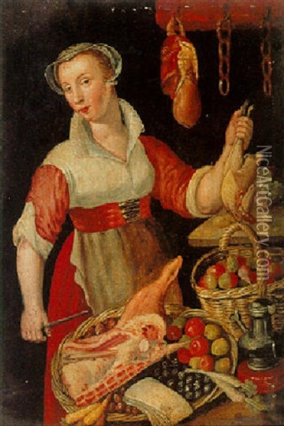 Young Woman In A Butcher's Shop Oil Painting - Joachim Beuckelaer