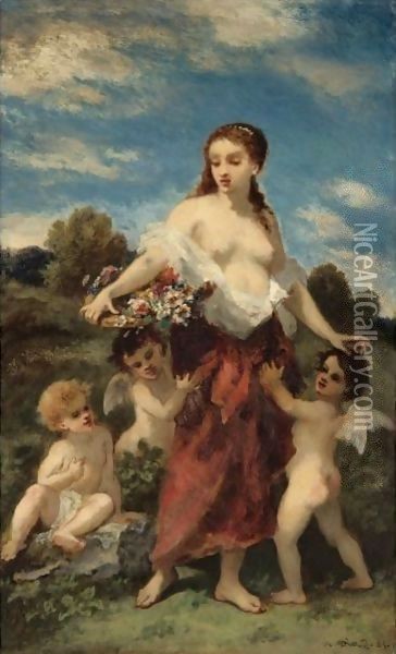 Flore Saisie Par L'Amour Or L'Innocence En Danger Oil Painting - Narcisse-Virgile D Az De La Pena