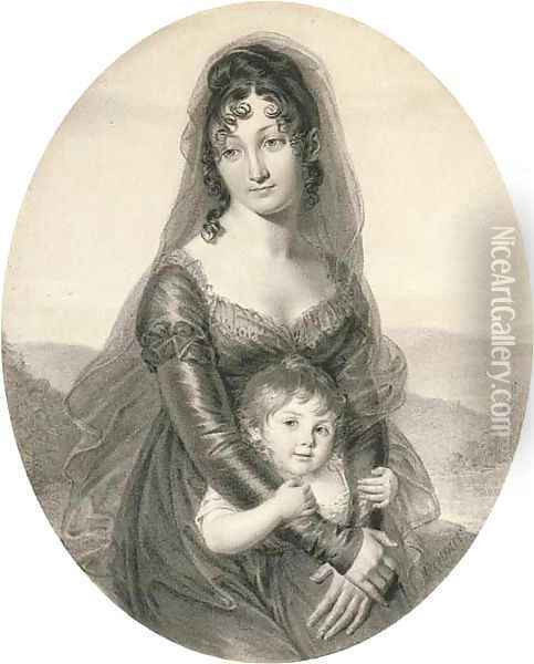 Portrait of a mother and daughter Oil Painting - Jean-Jacques Karpff (Casimir)