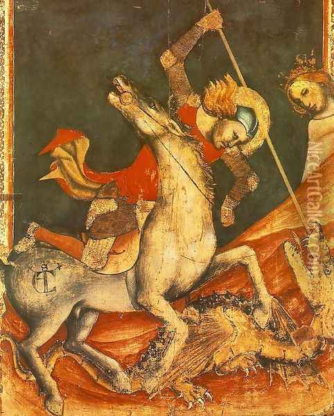 St George 's Battle with the Dragon around 1350 Oil Painting - Vitale Da Bologna
