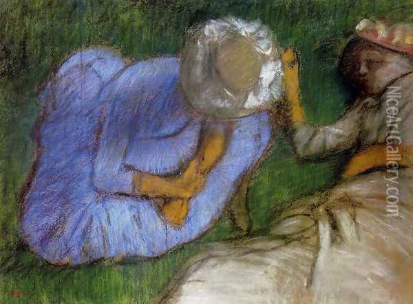 Young Women Resting in a Field Oil Painting - Edgar Degas