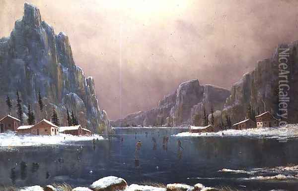 Figures Skating on a Lake Oil Painting - Nils Hans Christiansen