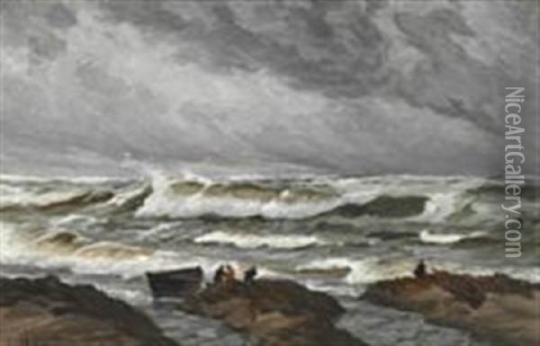 Storm. Skagen Oil Painting - Carl Ludvig Thilson Locher