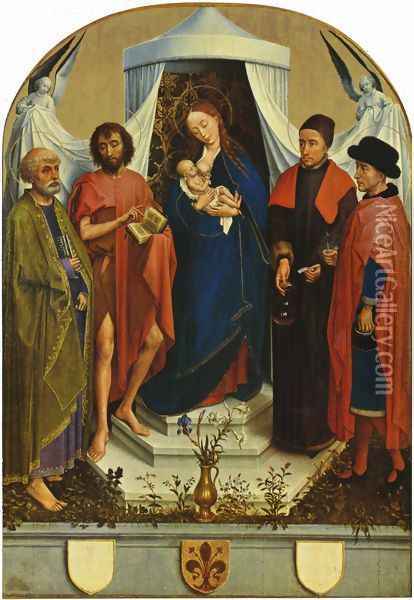 Medici Madonna scene, Madonna and Peter, John the Baptist, Cosmas and Damian Oil Painting - Rogier van der Weyden