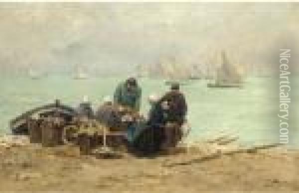 Fisherfolk At Isigny Oil Painting - Emile Louis Vernier