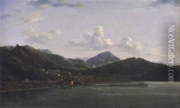 Landscape With A View Of Salerno Oil Painting - Jean Joseph Xavier Bidault
