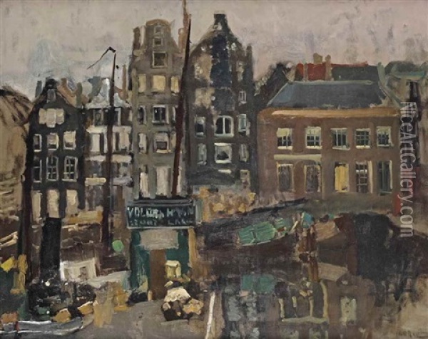 A View Of The Damrak With The Backside Of The Warmoesstraat, Amsterdam Oil Painting - George Hendrik Breitner