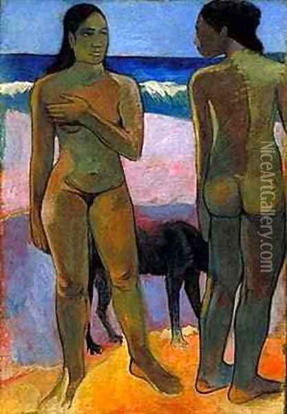 Two Nudes on a Tahitian Beach Oil Painting - Paul Gauguin