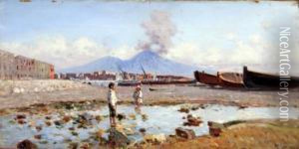Pescatori Sull'arenile Oil Painting - Giuseppe Laezza