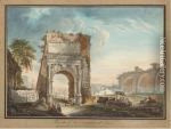 Imprime 'vue De L'arc Triomphal De Titus Prise En Regardant Le Forum Oil Painting - Giovanni Volpato