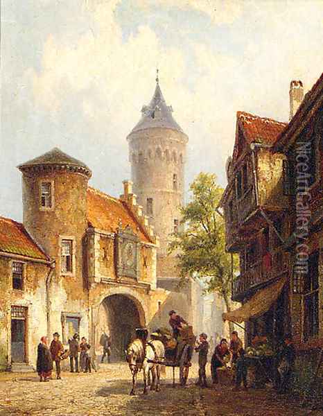 A Street In Brussels Oil Painting - Pieter Christiaan Cornelis Dommersen