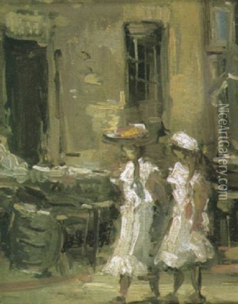 Zwei Madchen In Sonntagstracht In Der Amsterdamer Altstadt Oil Painting - George Hendrik Breitner