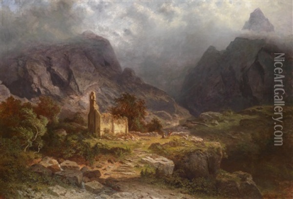 Kirchenruine In Den Thilscher Alpen Oil Painting - Wilhelm Beurlin