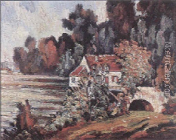 Le Petit Pont Pres De Vernon Oil Painting - Pierre Dumont