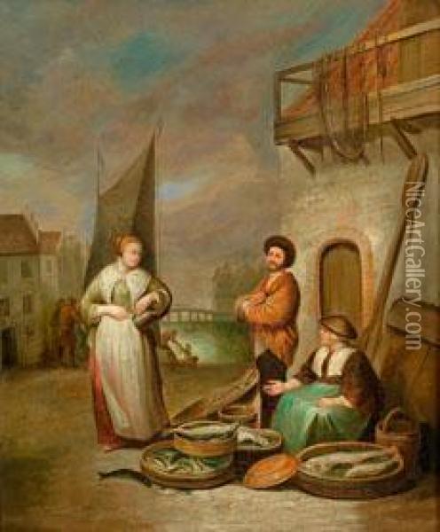 Strasenszene Mitfischhandlerin Oil Painting - Quiringh Gerritsz. van Brekelenkam