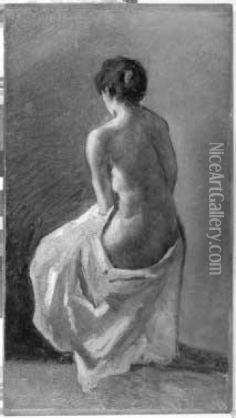 <nudo Drappeggiato Seduto> 1859ca Oil Painting - Lorenzo Delleani