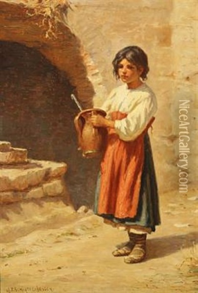 Portrait Of An Italian Girl Oil Painting - Niels Frederik Schiottz-Jensen