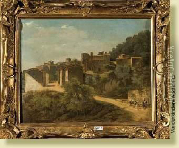 Le Village D'aricia (?) Anime Aux Environs Derome Oil Painting - Jean-Victor Bertin