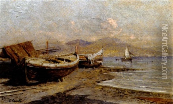 Barche In Secca Nel Golfo Di Napoli Oil Painting - Giuseppe Carelli