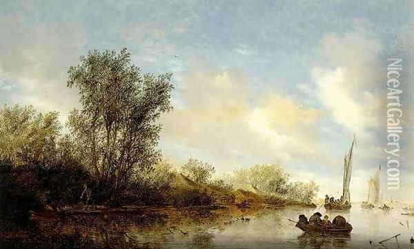 River with Fishermen Oil Painting - Salomon van Ruysdael