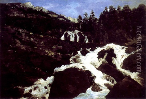 La Cascade De La Mahoura A Cauterets Oil Painting - Karl Pierre Daubigny