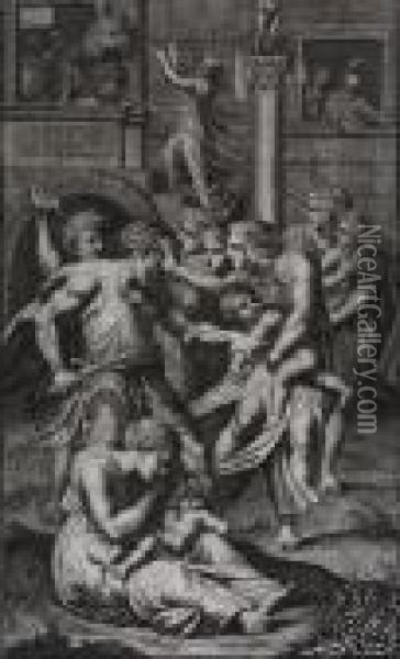 Menlaus And Paris, Together With
 Ten Figural Scenes By Ch. Demechel, Jeremias Wolff, Stoelzel, Natalis, 
And Others Oil Painting - Johann Heinrich The Elder Tischbein