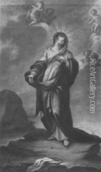 Madonna Auf Landschaftssockel Oil Painting - Giuseppe Maria Crespi