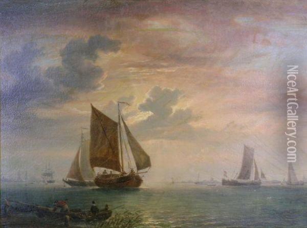 Dutch Vessels At Sunset Oil Painting - Willem Jun Gruyter