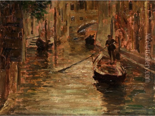 Venezianischer Seitenkanal Mit Gondoliere Oil Painting - Giacomo Favretto