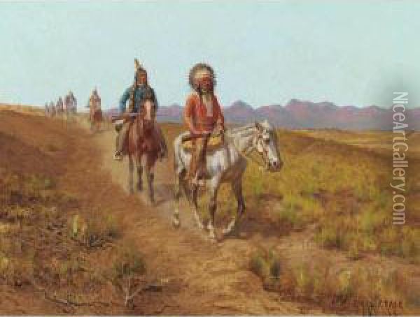 Indians On Horses Riding Along A Trail Oil Painting - Charles Craig