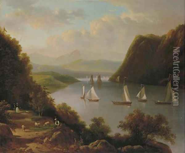 Sailboats on the River Oil Painting - Victor DeGrailly