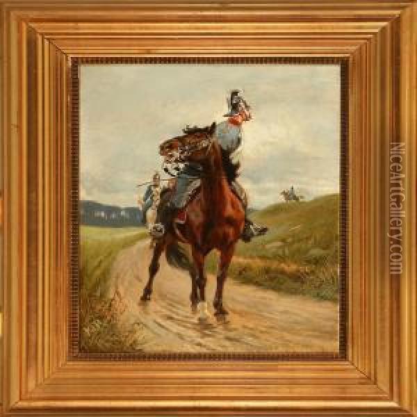 Dragoons On Horse Backs Oil Painting - Karl Frederik Hansen-Reistrup