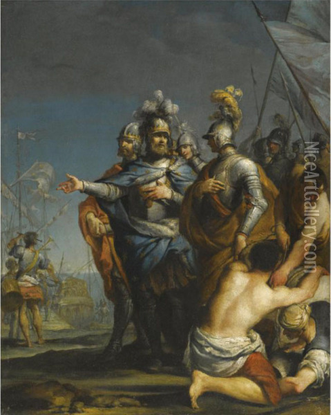 Saint Louis Departing For The Crusades Oil Painting - Antonio Gionima
