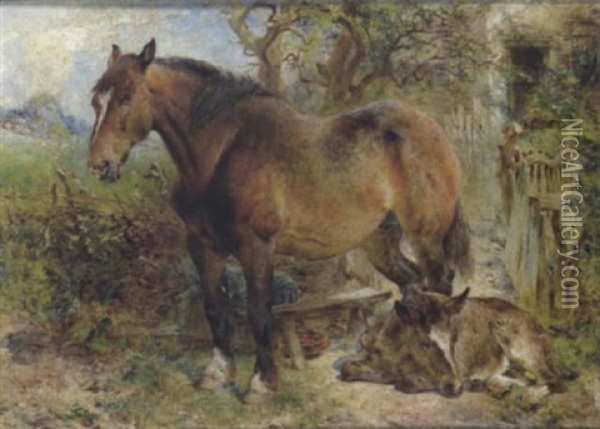 Stute Und Fohlen Oil Painting - William Huggins