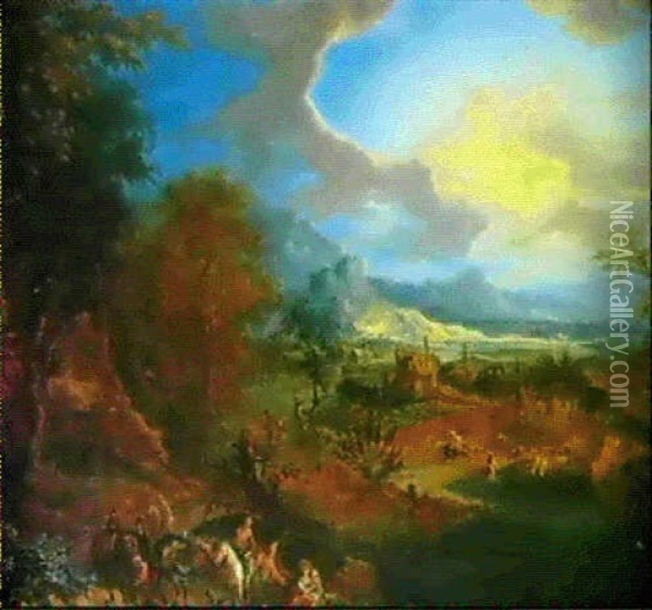 Reisende In Einer Flusslandschaft Oil Painting - Franz Christoph Janneck