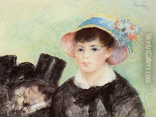 Young Woman In A Straw Hat4 Oil Painting - Pierre Auguste Renoir