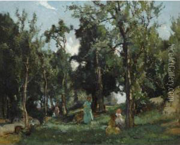Strolling In The Woods On A Summer Day Oil Painting - Johannes Evert Akkeringa