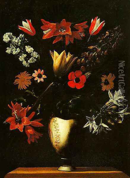 Vase with Crown Imperial Tulips and Anemones Oil Painting - Giuseppe Recco