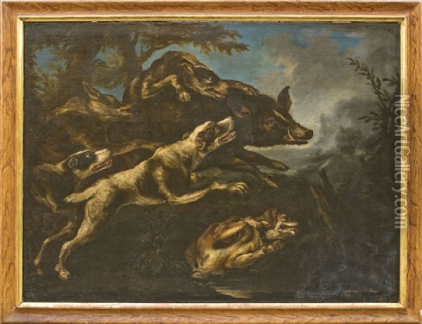Caccia Al Cinghiale Oil Painting - Angelo Maria (Crivellone) Crivelli