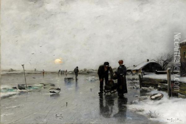 Strandlandskap I Vinterskrud Med Figurstaffage Oil Painting - Wilhelm von Gegerfelt