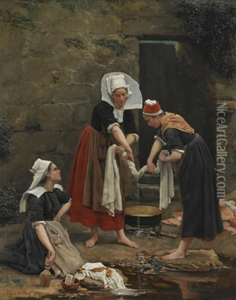 Washing Day Oil Painting - Edgar Melville Ward