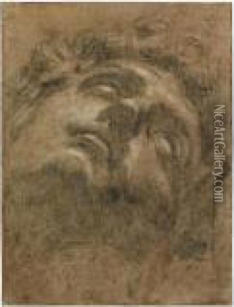 Study Of The Head Of Giuliano De' Medici, After Michelangelo Oil Painting - Jacopo Robusti, II Tintoretto