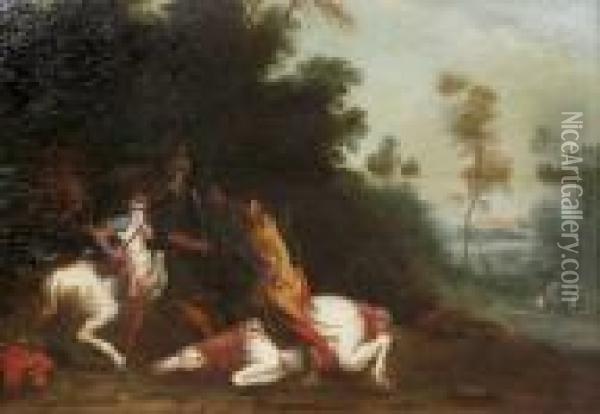 The Battle Between Christians And Turks Oil Painting - Jacques Courtois Le Bourguignon