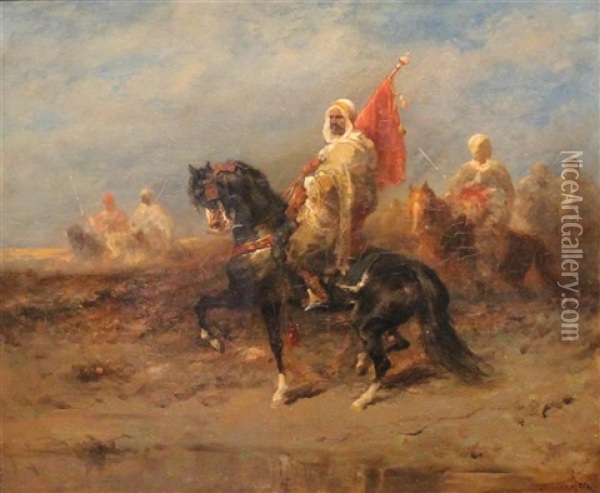 Arab Horsemen In A Landscape Oil Painting - Adolf Schreyer
