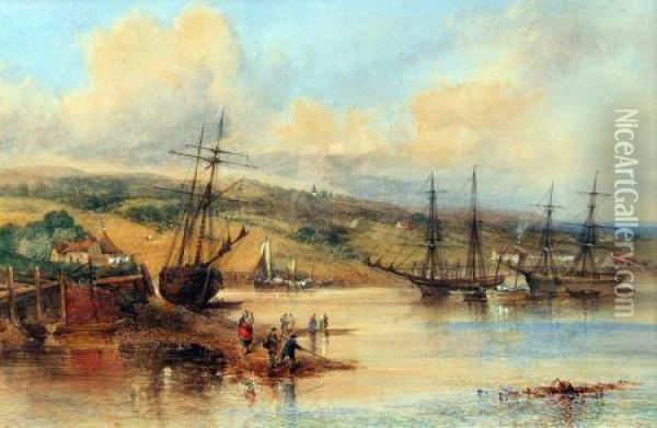 Harbour Scene With Fisherfolk And Boats Oil Painting - Thomas Colman Dibdin