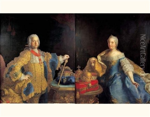 Portrait De L'imperatrice D'autriche Marie Therese (+ Portrait De L'empereur Francois 1er D'allemagne; Pair) Oil Painting - Martin (Martinus I) Mytens