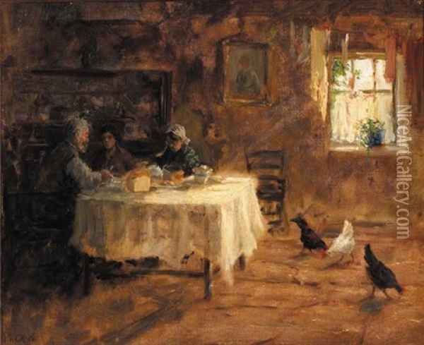Cottage Interior With Chickens, Or A Kerry Cottage Oil Painting - James Humbert Craig