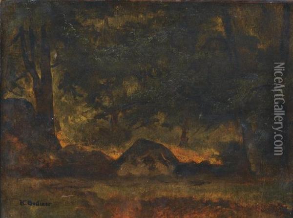 Felspartie Im Wald Von Fontainebleau Oil Painting - Karl Bodmer