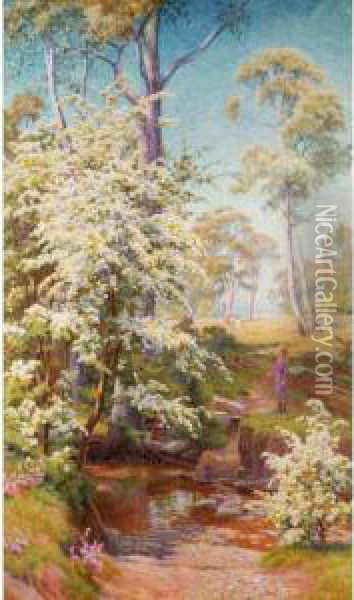 Under The Hawthorn Blossom Oil Painting - Walter Follen Bishop